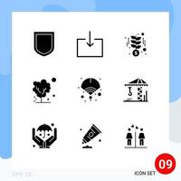 Modern Set of 9 Solid Glyphs and symbols such as new chinese startup warming soil Editable Vector Design Elements