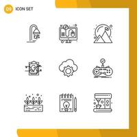 Outline Pack of 9 Universal Symbols of cloud user id achieved file report Editable Vector Design Elements