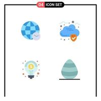 4 Universal Flat Icons Set for Web and Mobile Applications globe idea time security easter Editable Vector Design Elements