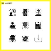 9 User Interface Solid Glyph Pack of modern Signs and Symbols of air meloman cross listen engineer Editable Vector Design Elements