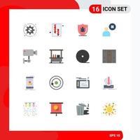 Modern Set of 16 Flat Colors Pictograph of cam profile bug delete user shield Editable Pack of Creative Vector Design Elements