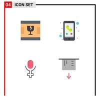 paquete de línea de vector editable de 4 iconos planos simples de formas de registro rotas tarjeta de teléfono elementos de diseño de vector editable