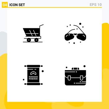 4 Thematic Vector Solid Glyphs and Editable Symbols of cart invitation buy view ramadan Editable Vector Design Elements