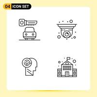 Pictogram Set of 4 Simple Filledline Flat Colors of car mind camera security camera building Editable Vector Design Elements