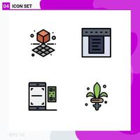 Editable Vector Line Pack of 4 Simple Filledline Flat Colors of cube smartphone dropdown code game Editable Vector Design Elements