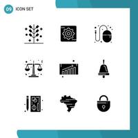 Set of 9 Commercial Solid Glyphs pack for chart scales design law mouse Editable Vector Design Elements