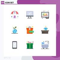 Set of 9 Modern UI Icons Symbols Signs for world planet pc green learn Editable Vector Design Elements