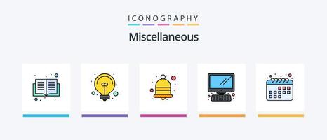 línea miscelánea llena de 5 paquetes de íconos que incluyen fondos reducidos. computadora. mirar. alarma. diseño de iconos creativos vector