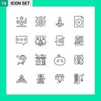 Universal Icon Symbols Group of 16 Modern Outlines of document wax research light easter Editable Vector Design Elements