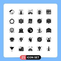 Group of 25 Modern Solid Glyphs Set for web love controls tea cup Editable Vector Design Elements