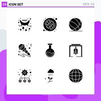 9 Thematic Vector Solid Glyphs and Editable Symbols of instrument sound ball mic basket ball Editable Vector Design Elements