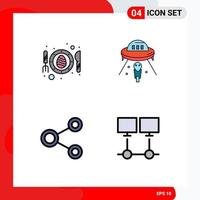 Pack of 4 Modern Filledline Flat Colors Signs and Symbols for Web Print Media such as egg connect scramble ufo network Editable Vector Design Elements