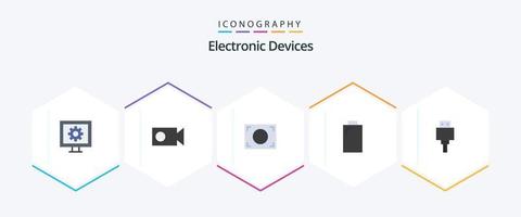 paquete de 25 iconos planos de dispositivos que incluye . almacenamiento. marco. expediente. poder vector