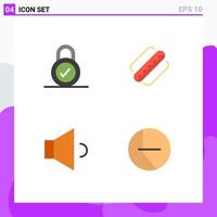 4 Universal Flat Icons Set for Web and Mobile Applications lock volume america states finance Editable Vector Design Elements