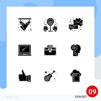 9 User Interface Solid Glyph Pack of modern Signs and Symbols of box laptop chat imac monitor Editable Vector Design Elements