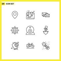 Pack of 9 creative Outlines of surveillance world reply globe letter Editable Vector Design Elements