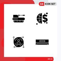 Set of 4 Modern UI Icons Symbols Signs for cannon predication panzer global invesment path Editable Vector Design Elements