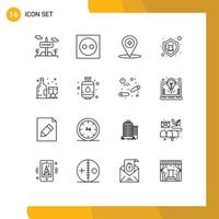 Pictogram Set of 16 Simple Outlines of alcohol security plug protect location Editable Vector Design Elements