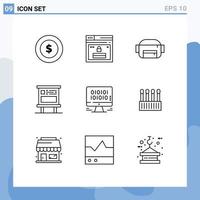 Set of 9 Modern UI Icons Symbols Signs for management data bag pubic billboard Editable Vector Design Elements