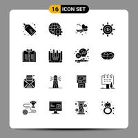 Set of 16 Commercial Solid Glyphs pack for digital business airplane modern economics Editable Vector Design Elements