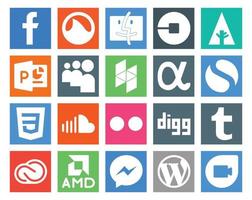 20 Social Media Icon Pack Including digg music myspace sound css vector