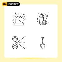 4 Creative Icons Modern Signs and Symbols of alarm tool eggplant cut showel Editable Vector Design Elements