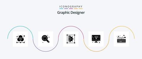 paquete de iconos de glifo 5 de diseñador gráfico que incluye tablero. computadora. herramienta zoom diamante. lápiz vector