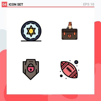 Editable Vector Line Pack of 4 Simple Filledline Flat Colors of circle portfolio suitcase case password Editable Vector Design Elements