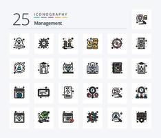 Management 25 Line Filled icon pack including hourglass. value. budget. star. rating vector