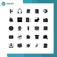 Set of 25 Vector Solid Glyphs on Grid for fast forward list card clipboard page Editable Vector Design Elements