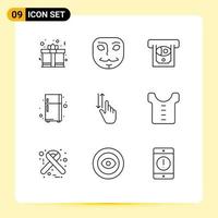 Group of 9 Modern Outlines Set for down hand cash gestures refrigerator Editable Vector Design Elements