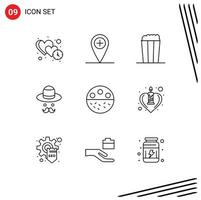 Mobile Interface Outline Set of 9 Pictograms of mineral bone pop fathers brim Editable Vector Design Elements