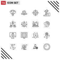 16 User Interface Outline Pack of modern Signs and Symbols of company growth space employee target Editable Vector Design Elements