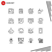 Universal Icon Symbols Group of 16 Modern Outlines of map smoking chart lighter cake Editable Vector Design Elements