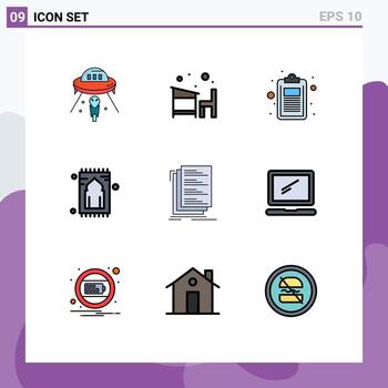 9 colores planos de línea de relleno de vector temático y símbolos editables de alfombra alfombra aprender prueba educación elementos de diseño de vector editable