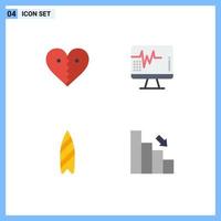 4 Flat Icon concept for Websites Mobile and Apps heart recreation break heartbeat surfboard Editable Vector Design Elements