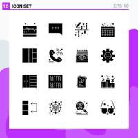Mobile Interface Solid Glyph Set of 16 Pictograms of elearning call hobbies layout vacation Editable Vector Design Elements