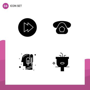 paquete de interfaz de usuario de 4 glifos sólidos básicos de elementos de diseño vectorial editables de baño de ecología de llamada lógica hacia adelante vector