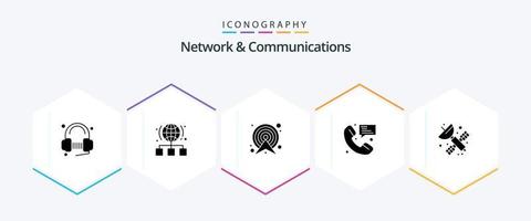 Network And Communications 25 Glyph icon pack including message. call. network. route. direction vector