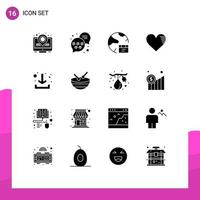 Modern Set of 16 Solid Glyphs Pictograph of arrow report develop favorite love Editable Vector Design Elements