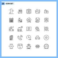 25 Thematic Vector Lines and Editable Symbols of browser shopping lcd handbag washing Editable Vector Design Elements