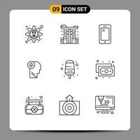 User Interface Pack of 9 Basic Outlines of think idea phone head samsung Editable Vector Design Elements