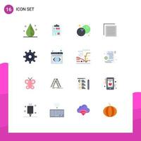 Mobile Interface Flat Color Set of 16 Pictograms of setting gear coconut interface file Editable Pack of Creative Vector Design Elements