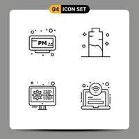 Pack of 4 Modern Filledline Flat Colors Signs and Symbols for Web Print Media such as alarm coding time charging gear Editable Vector Design Elements