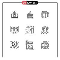 9 User Interface Outline Pack of modern Signs and Symbols of hardware computer workbook sketch pad Editable Vector Design Elements