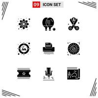 9 User Interface Solid Glyph Pack of modern Signs and Symbols of shredder goal ping focus reduction Editable Vector Design Elements