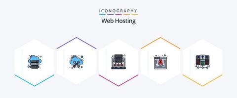 Web Hosting 25 FilledLine icon pack including web hosting. database. cloud. access. statistic vector