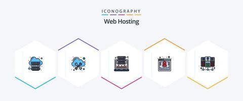 paquete de iconos de 25 líneas completas de alojamiento web que incluye alojamiento web. base de datos. nube. acceso. estadística vector