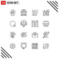 16 Universal Outlines Set for Web and Mobile Applications plus cogwheel beer setting laptop Editable Vector Design Elements