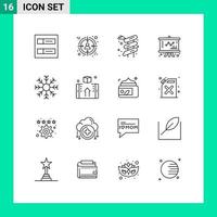 Set of 16 Commercial Outlines pack for weather flake water cold company Editable Vector Design Elements